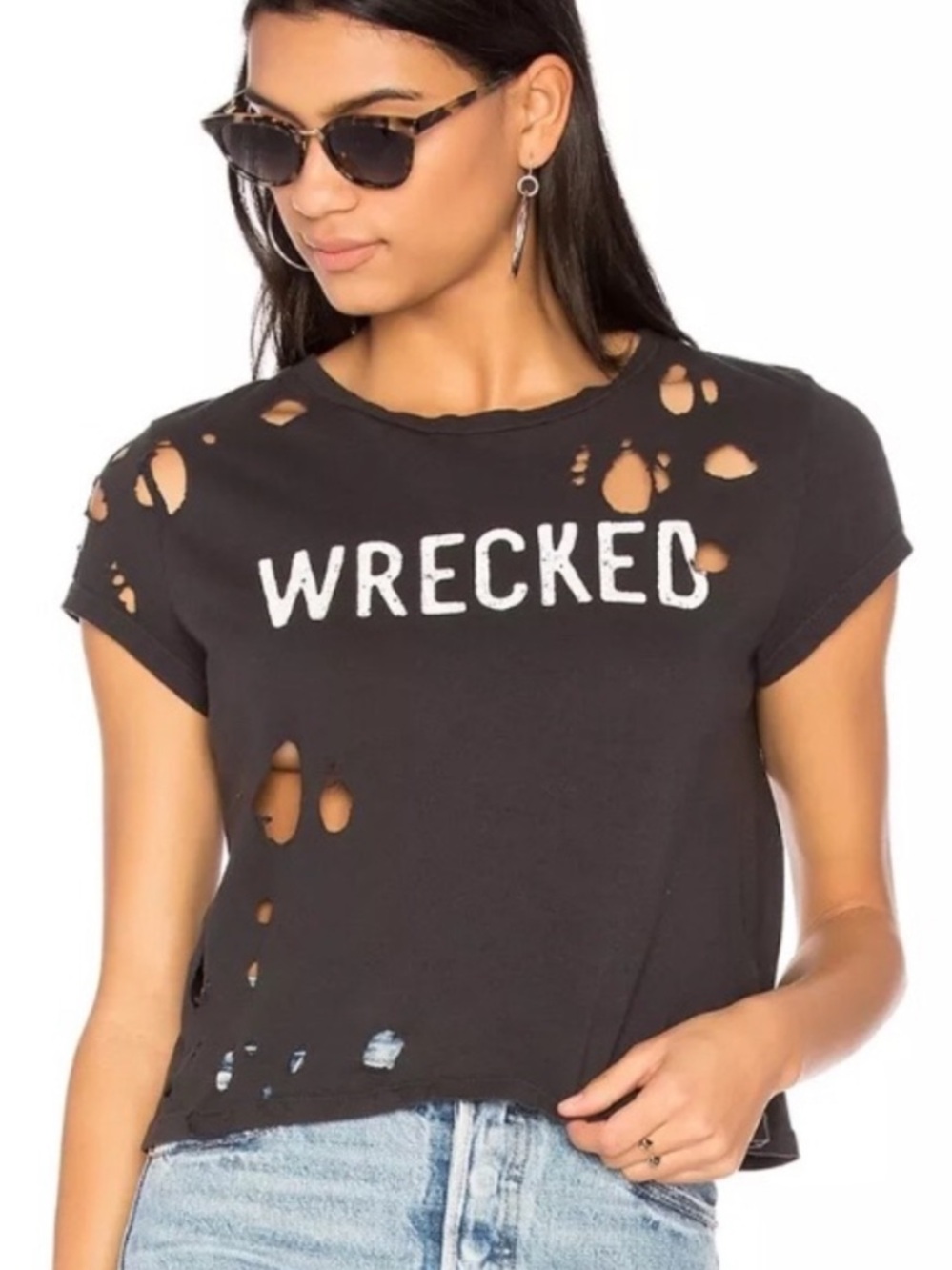 MOTHER The Crop Goodie Goodie Wrecked Distressed Graphic Tee